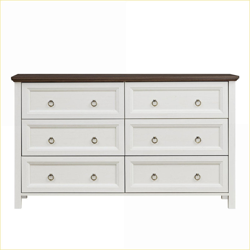 Commode de rangement rustique en bois 6 tiroirs Commode | Noyer | Panneau de fibres à densité moyenne