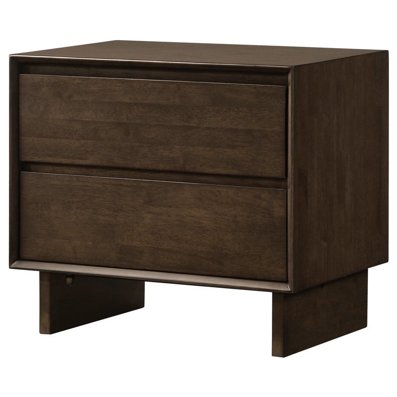 Table de chevet pruche brun chaud avec 2 tiroirs, coulissante et doublée de feutre