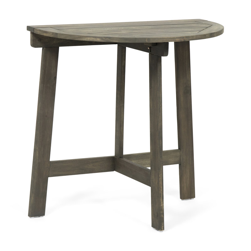 Space-Saving Half-Round Folding Acacia Wood Bistro Table for Patio Balcony, Grey Finish
