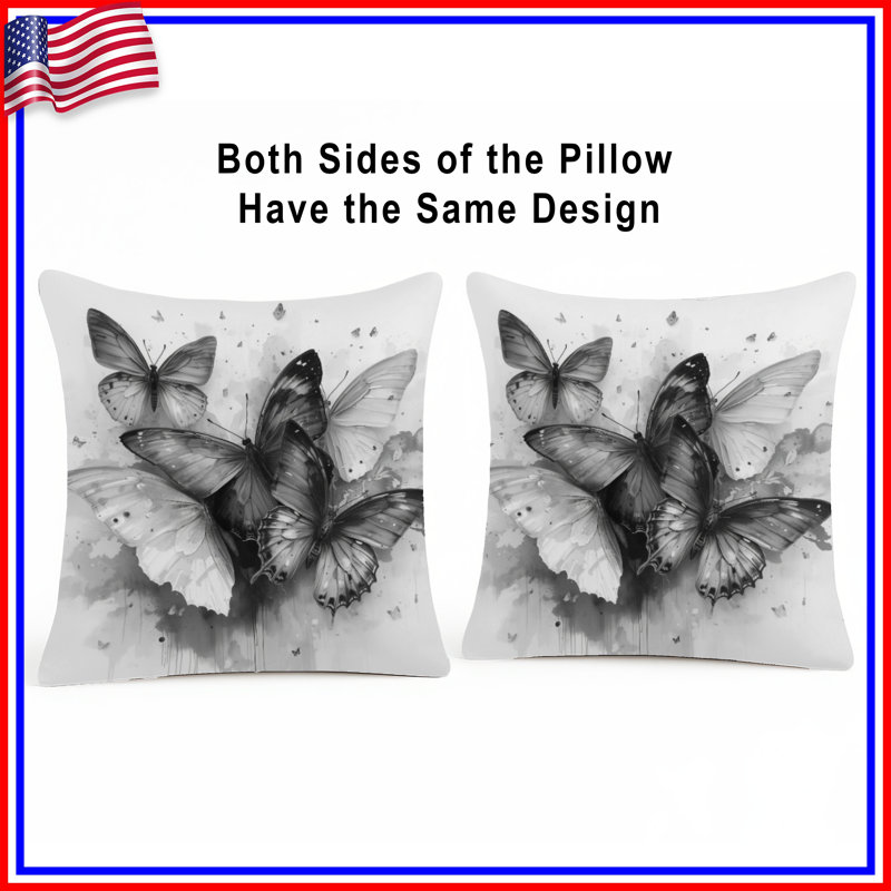 Monochrome Butterflies Art Double Sided Throw Pillows, 18 x 18 inches