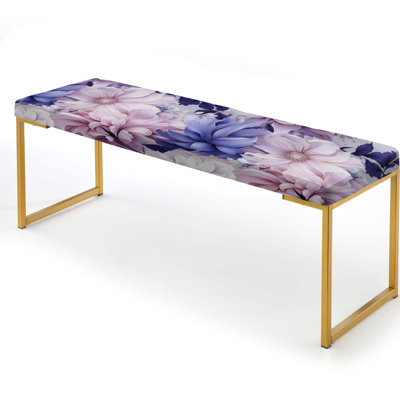 Motif floral aquarelle rose et mauve - Banc floral rembourré doré