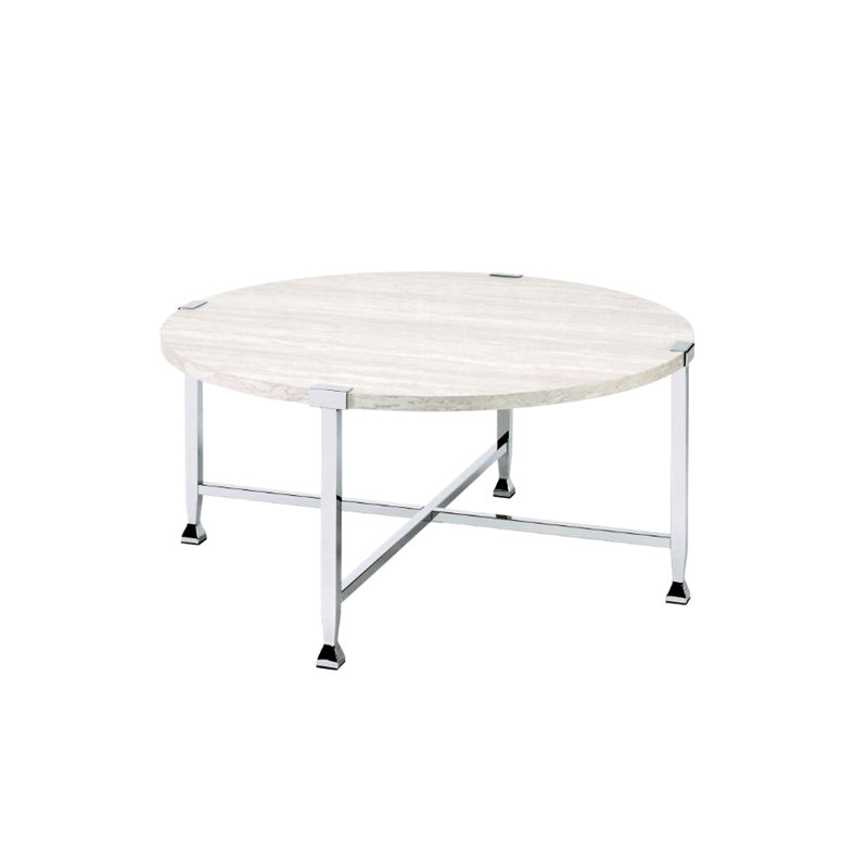 Table basse contemporaine de style contemporain avec finition en chêne blanc sur le dessus, structure en métal, taille 36 x 36 x 18