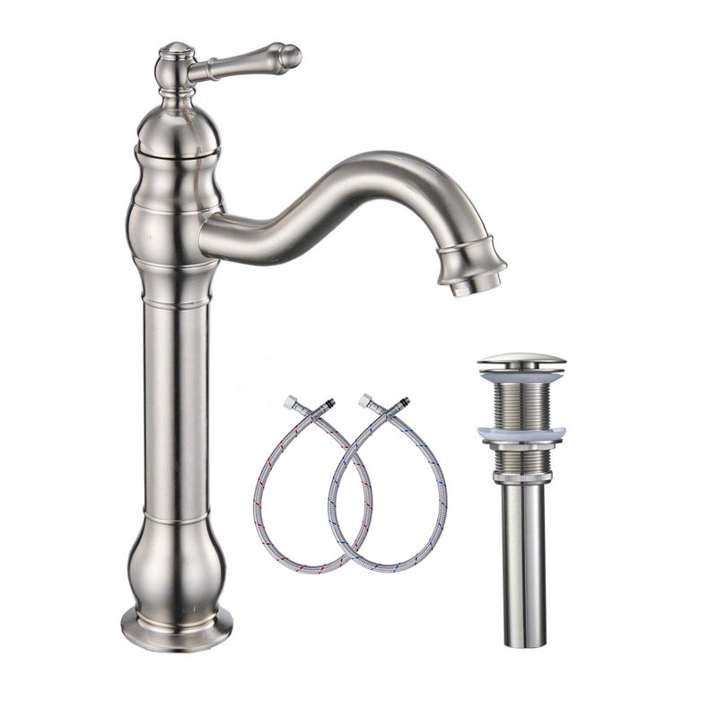 Robinet de salle de bain vasque avec bonde, Nickel brossé
