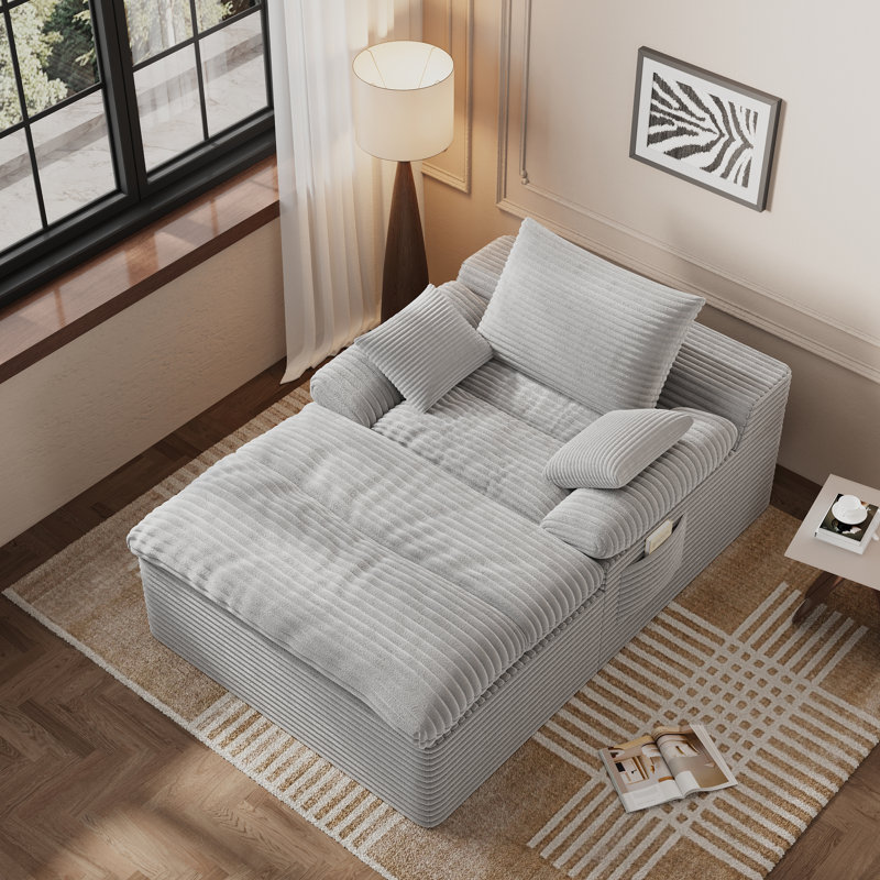 Canapé simple en velours côtelé à assise profonde, sans assemblage, Gris clair