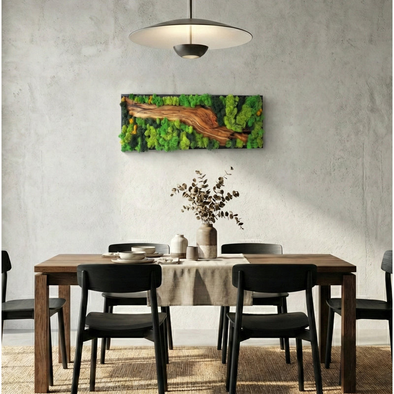Olive Moss Rectangle Wall Art Panel - Natural Olive Wood & Preserved Reindeer Moss, Acoustic Wall Decor, Handmade Organic Design, Each Piece Unique