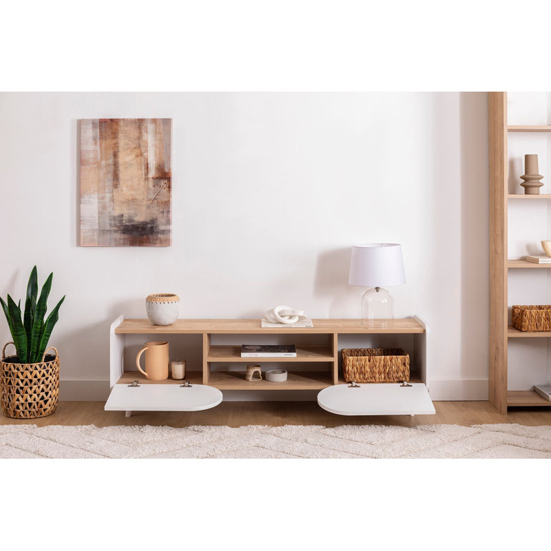 Meuble télé élégant avec rangement, saphir et blanc, 63,0 po x 15,7 po x 17,7 po | 100% panneau de particules enduit de mélamine, épaisseur: 0,7 pouce | Design moderne, parfait pour le salon et les espaces de divertissement, durable et élégant
