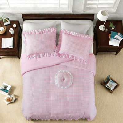 Soft Microfiber Bedding Sets, Full Queen Ruffle Gingham, Cozy Home