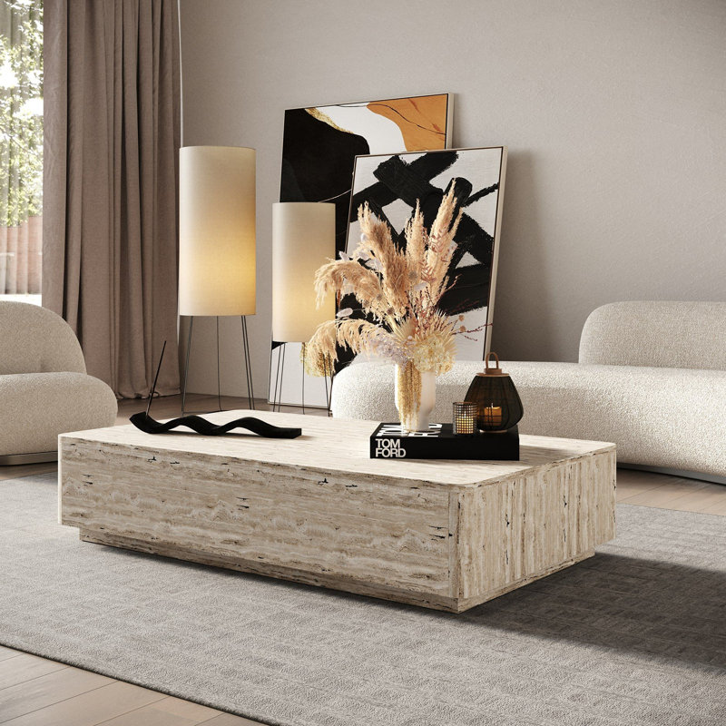 Totka Faux Travertine Rectangular Coffee Table