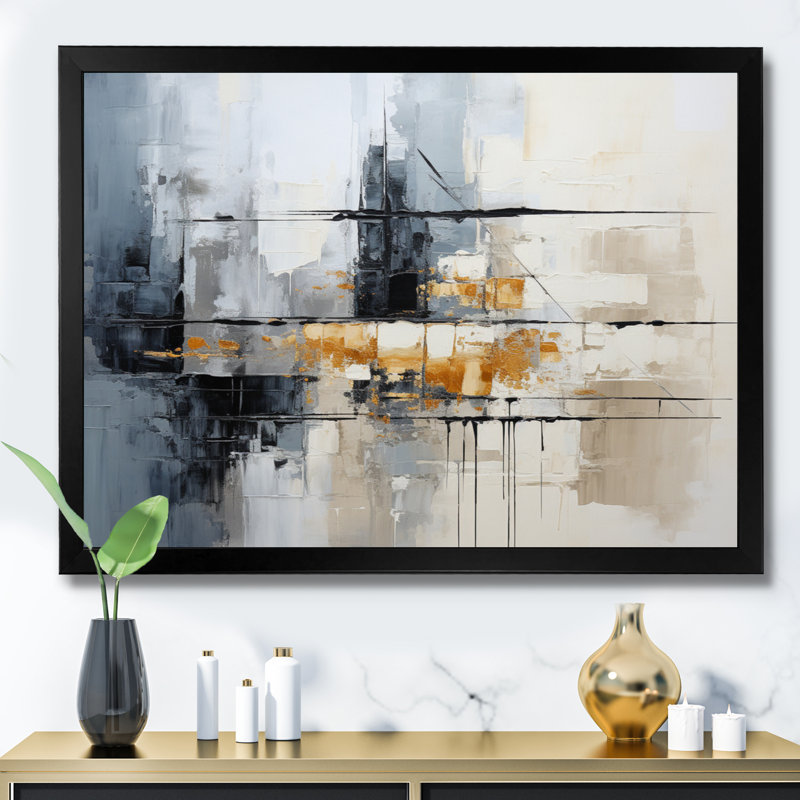 Gerilyn Grey Collage Reflections II - Abstract Collages Wall Decor, Black Picture Framed, 30" H x 40" W x 1.5" D