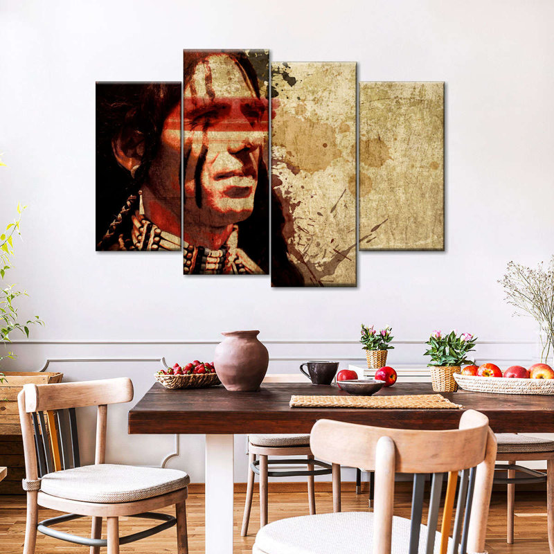 Native American Profile Multi Piece Canvas Print, H 14 po x l 24 po x P 1 po