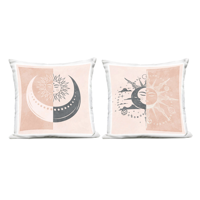 Coussin extérieur Stupell Industries Boho Two Tone Moon Sun Design par Nina Blue (ensemble de 2)