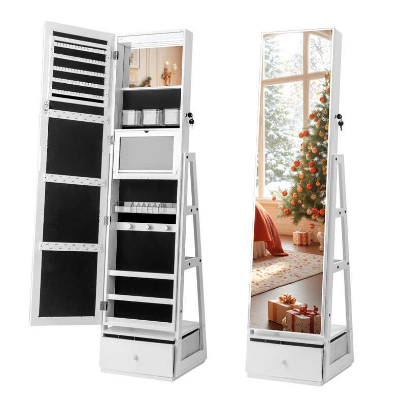 Armoire à miroir blanche avec 1 porte et 1 tiroir en tissu et 3 tablettes