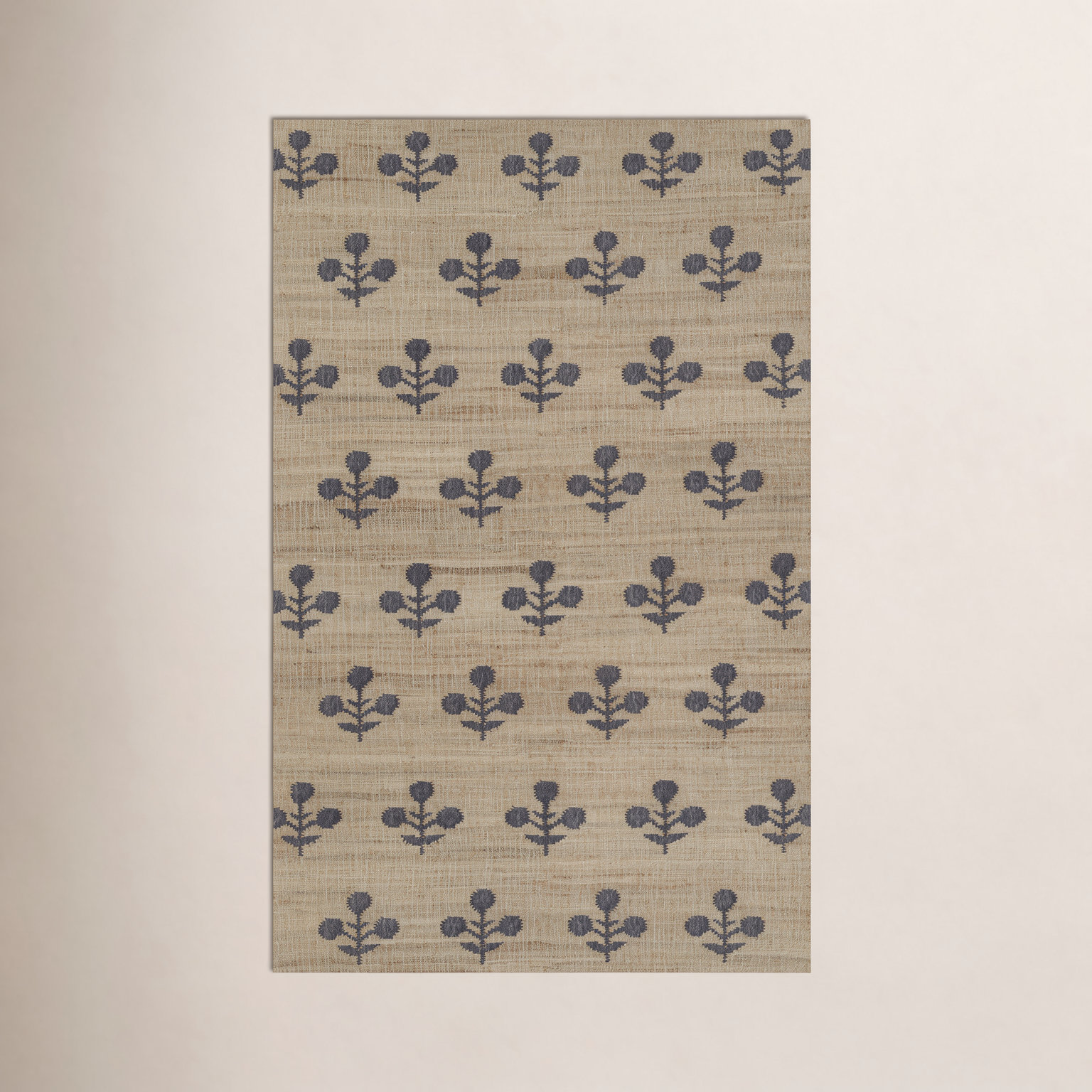 Orchard Blue Hand-Woven Block Print Jute Rug, Rectangle 9' x 12'