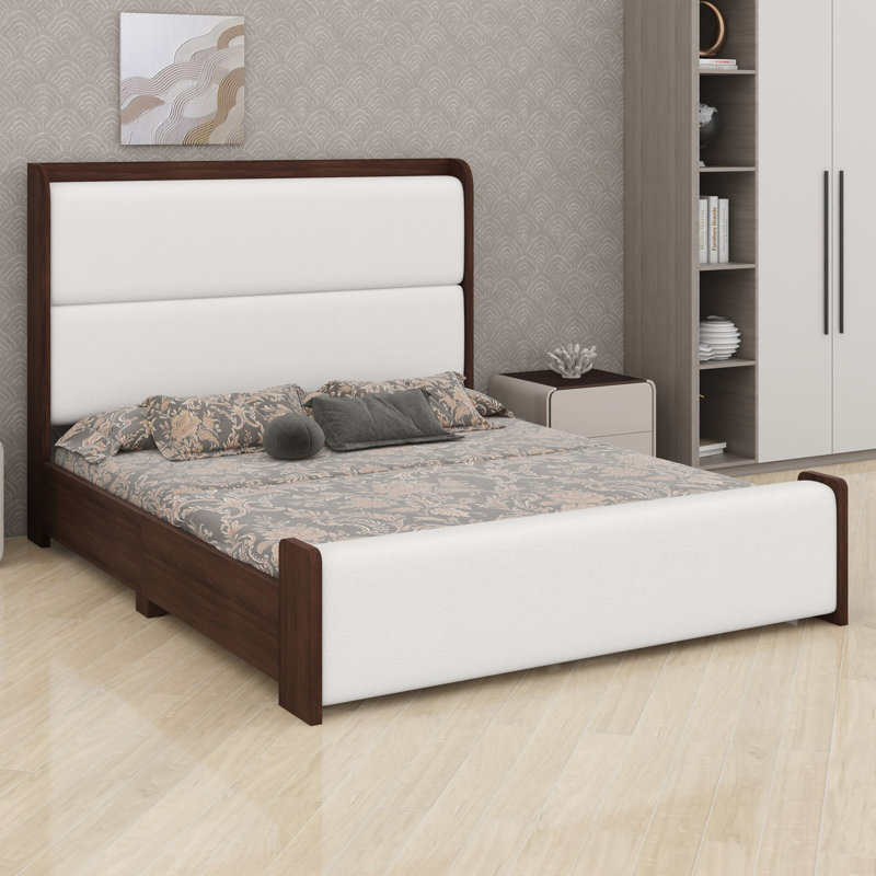 Cadre de lit plateforme avec tête et pied de lit rembourrés pour un montage facile, Grand lit, Brown