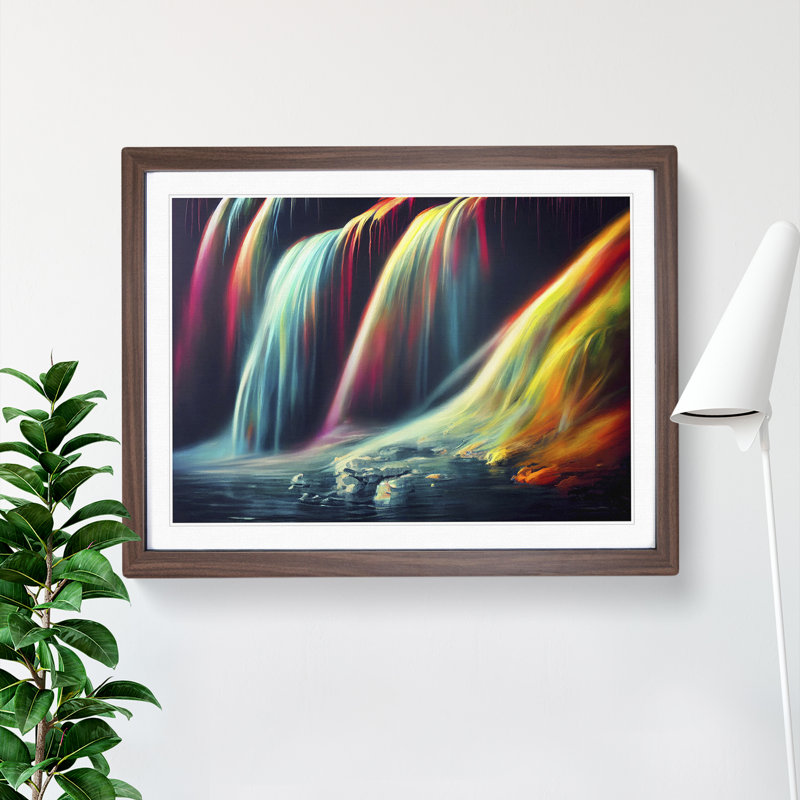 Waterfall Rainbow - Single Picture Frame Print, 25cm H x 34cm W, Dark Brown