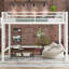 Lit mezzanine en métal blanc de taille grand avec garde-corps, échelles doubles et assemblage rapide et facile pour une chambre à coucher stable et sécuritaire