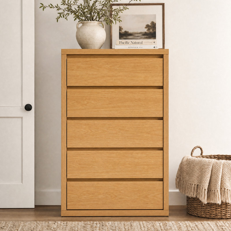 Fere 30" W 5-Drawer Dresser, Honey Oak