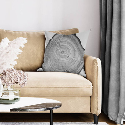 Grayscale wood log - 20"x20" Throw pillow cover - Poly twill - Print on demand