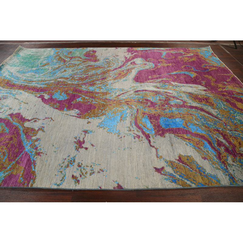 Tapis oriental contemporain à motif végétal noué à la main 8 x 12