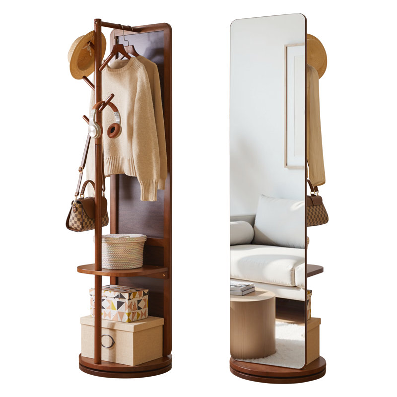 70"X19"Full Length Mirror With Stand,Coat Rack With Mirror,Solid Wood Floor Mirror,Swivel Mirrorfor Bedroom, Living Room, Cloakroom