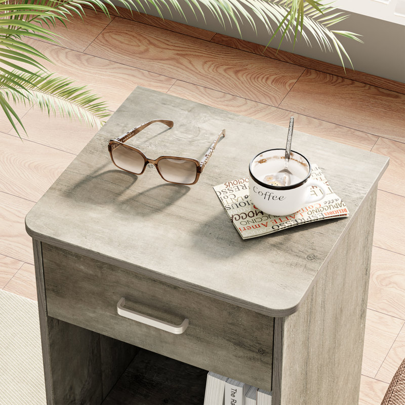 Ignacio 23.6" H Wood Nightstand with Drawer, Gray, Set of 2