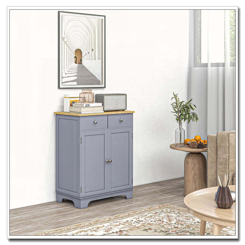 Buffet avec 2 tiroirs et tablette réglable, Gris