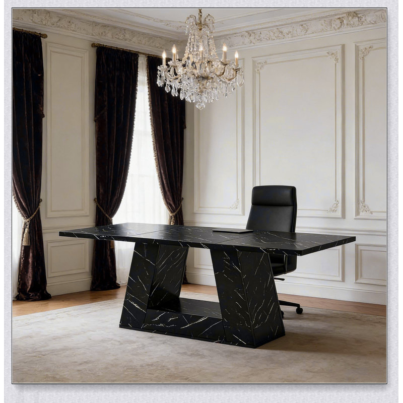 Bureau spacieux avec placage en faux marbre, idéal pour les espaces de travail professionnels et à la maison, durable et élégant