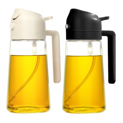  Vaporisateur d'huile 16 oz / 470 ml en verre 2-en-1 et distributeur avec autocollants, sans BPA, pour la cuisson, la salade, le barbecue (noir blanc)