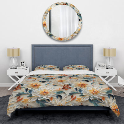 Literie corail et beige à œillets à motif floral I