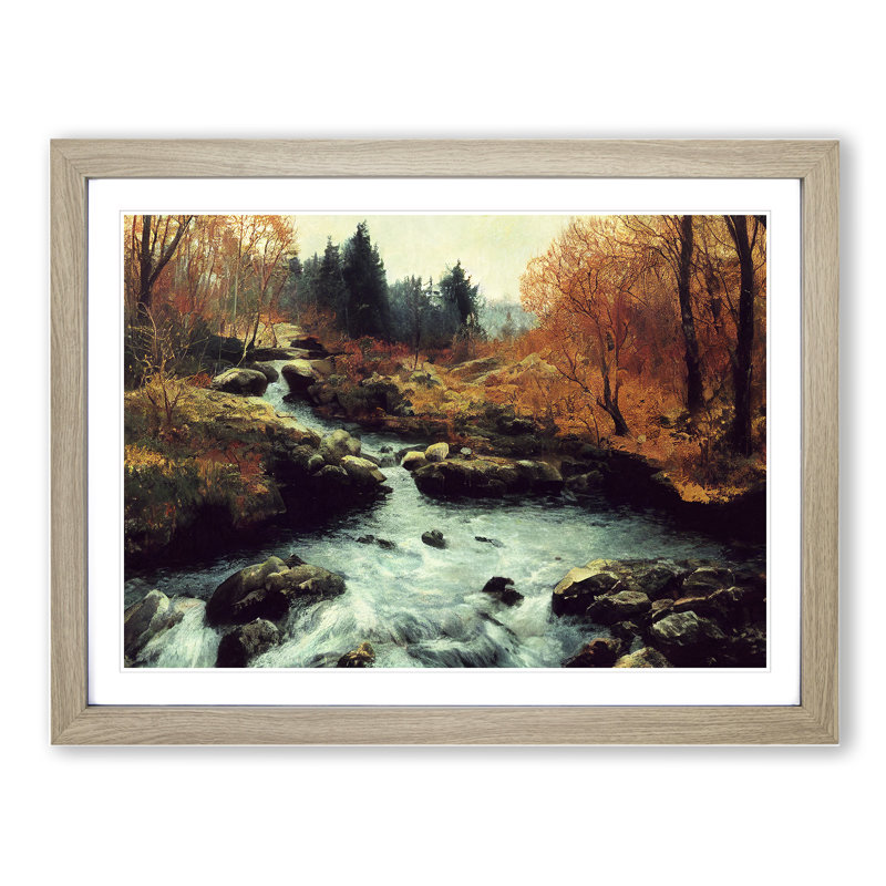 Desirable Forest Stream - Single Picture Frame Painting, Oak, 25cm H x 34cm W x 2cm D
