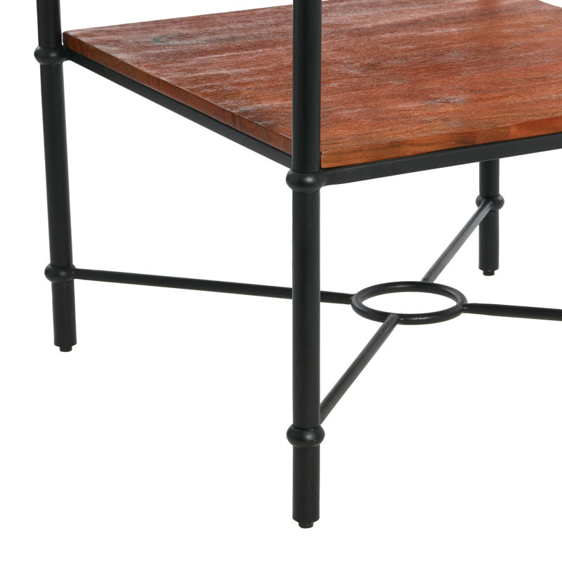 Saratoga Rustic Solid Wood and Metal End Table with Storage Shelf, Warm Walnut