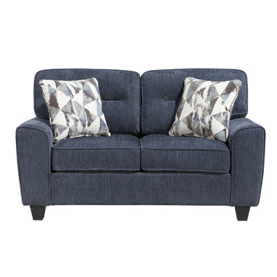 Canapé d'angle contemporain en chenille bleue, confortable et doté de housses de coussin amovibles. Supporte jusqu'à 136 kg par siège. Tissu d'ameublement inclus. 2 coussins décoratifs. Structure en contreplaqué.