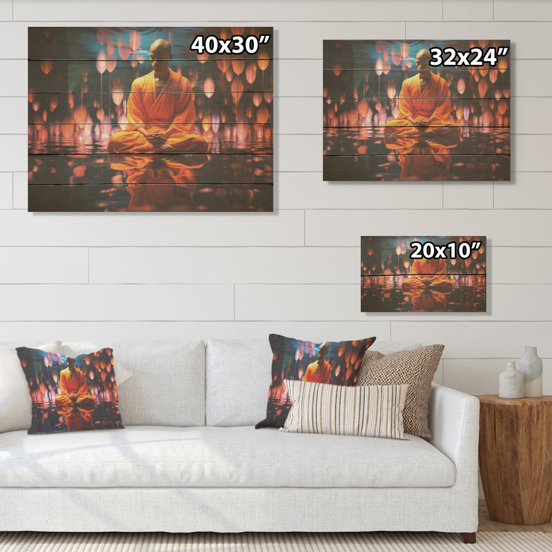 Vipassana Insight Meditation - Art mural sur bois de pin naturel, H 10 po x l 20 po