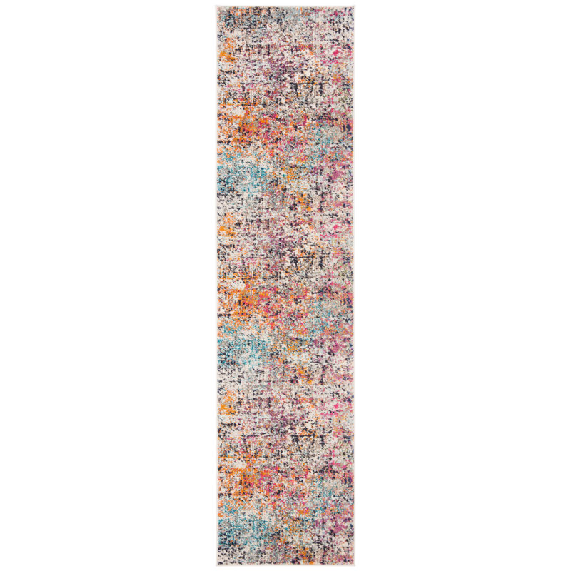 Tapis gris / rose à motif abstrait Felty, Tapis de couloir 2 pi 2 po x 18 pi
