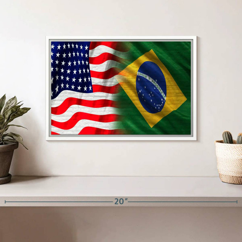 Drapeau des États-Unis et du Brésil, Cadre flottant blanc, 13 po x 9 po