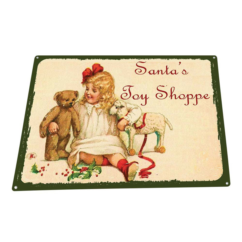 Enseigne de père Noël jouet en métal, H 11,5 po x l 15,5 po x P 0,04 po