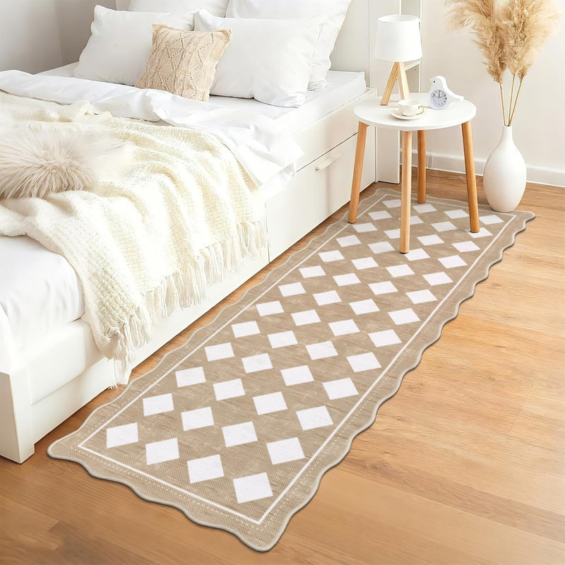 Checkered Easy Jute Runner Rug 2X6, Beige/Cream