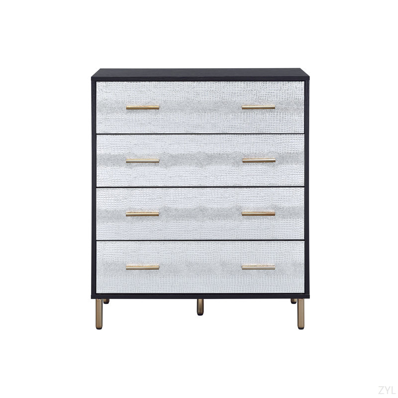 Commode noire, argentée et dorée