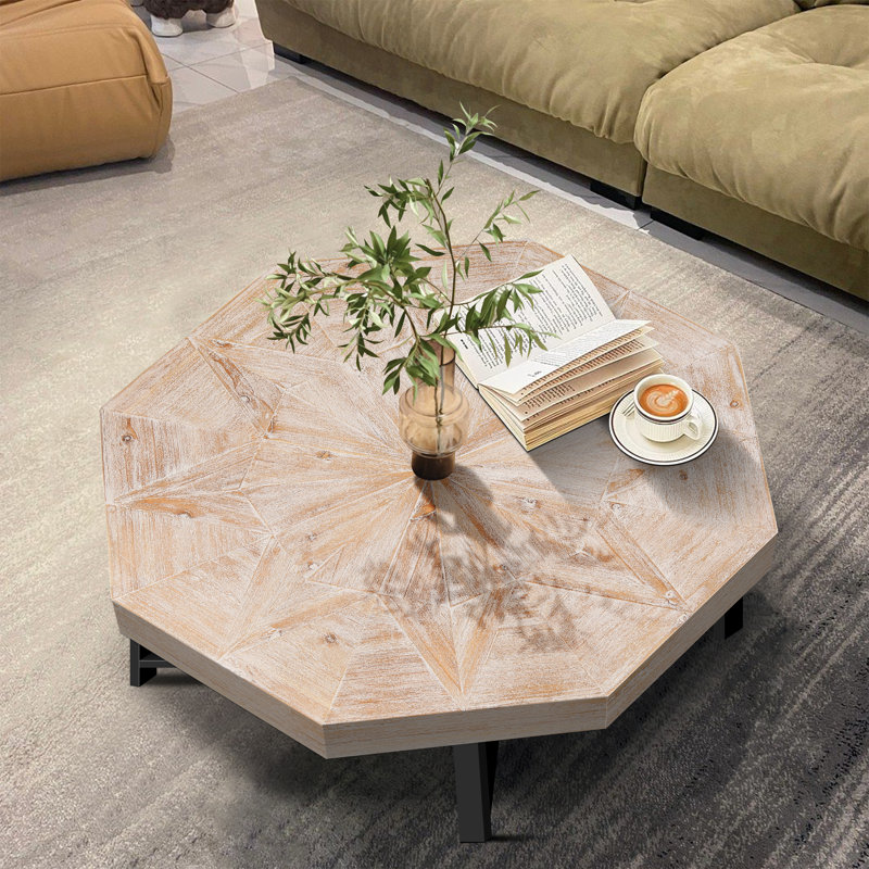 Table basse octogonale en bois à motif de patchwork rétro 30 pouces