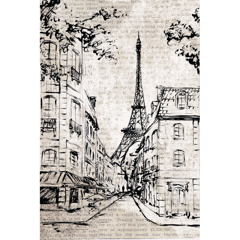 Paris Sketch - Graphic Art Print, 46cm H x 30cm W, Black Floater Framed