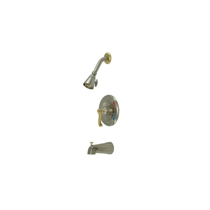 Royale Diverter Tub and Shower Faucet with French Lever Handles, Brushed Nickel / Polished Brass