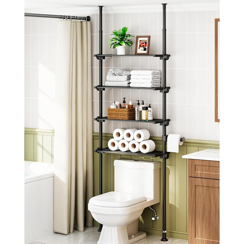 Tablette de rangement réglable au-dessus de la toilette, organisateur de salle de bain à 4 niveaux amplement au-dessus de la toilette et rangement, armoire de rangement fixée au-dessus de la toilette pour plus de polyvalence, noir