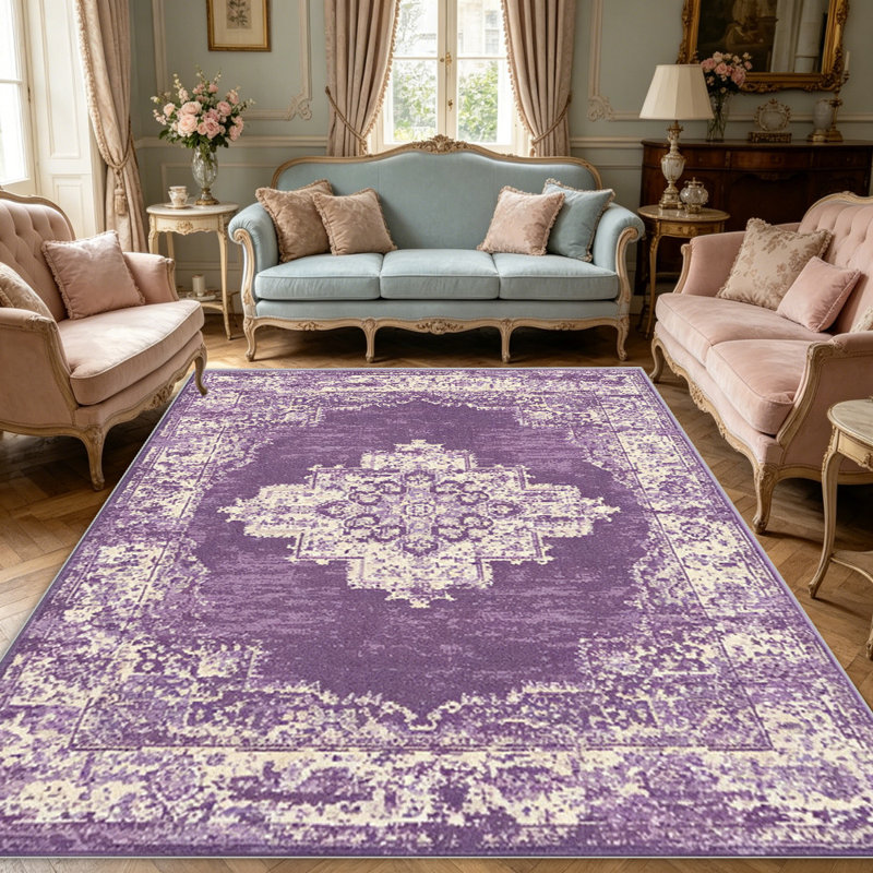 Purple Medallion Vintage carpet-easy to clean, machine-washable, soft and comfortable; suitable for door mats, kitchens, living rooms, bedrooms, corridors, and laundry areas. Easy to clean, durable carpet for home decoration.