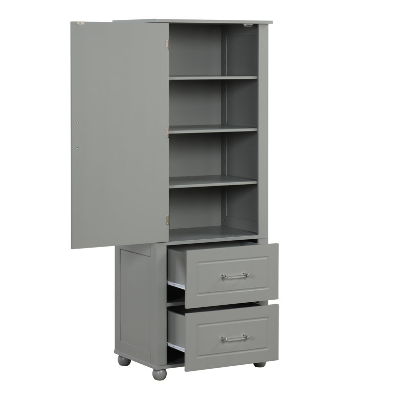 Multifunctional Bathroom Storage Cabinet, Grey Mdf With Adjustable Shelves And Drawers
