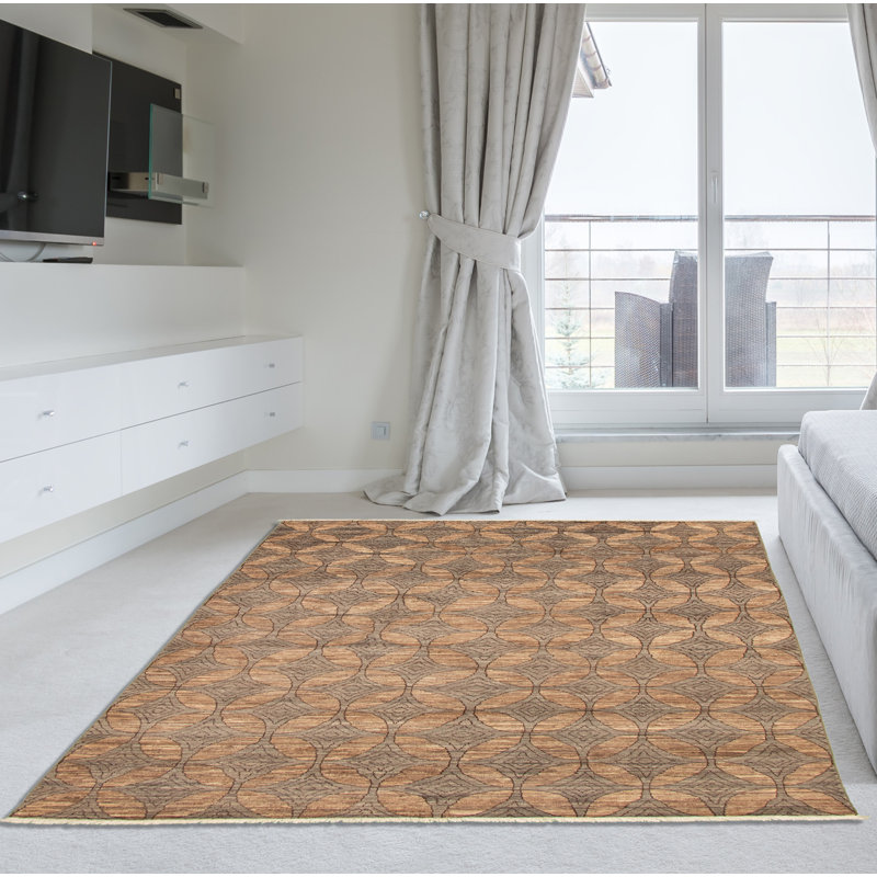 Tapis unique en laine noué à la main brun clair de style nouvel âge de 18 pi 6 po x 8 pi 5 po pako