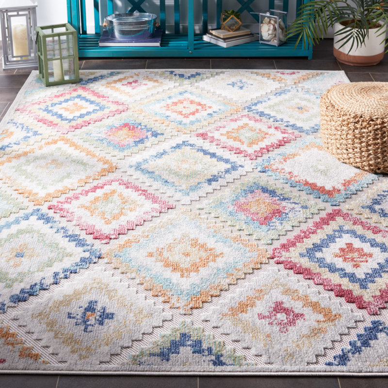 Tapis d'intérieur / extérieur à motif géométrique Edmonston, Rectangle 8 pi x 10 pi