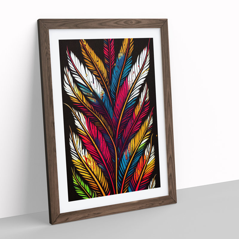 Splashed Feathers No.1 Abstract - Wall Art, 48cm H x 36cm W, Walnut Framed, White