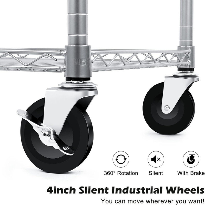 Heavy Duty Silver Metal 3-Tier Rolling Utility Cart