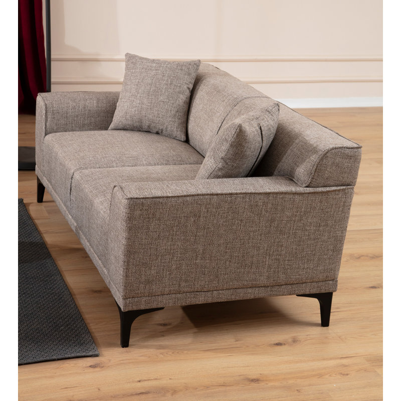Élégant canapé 3 places, couleur fauve, 84,6 po x 34,3 po x 33,9 po | Structure en bois de hêtre durable et en carton, tissu 100% polyester | Coussins en mousse souple et plumes, 2 coussins inclus | Parfait pour les salons modernes et les décors scandinaves
