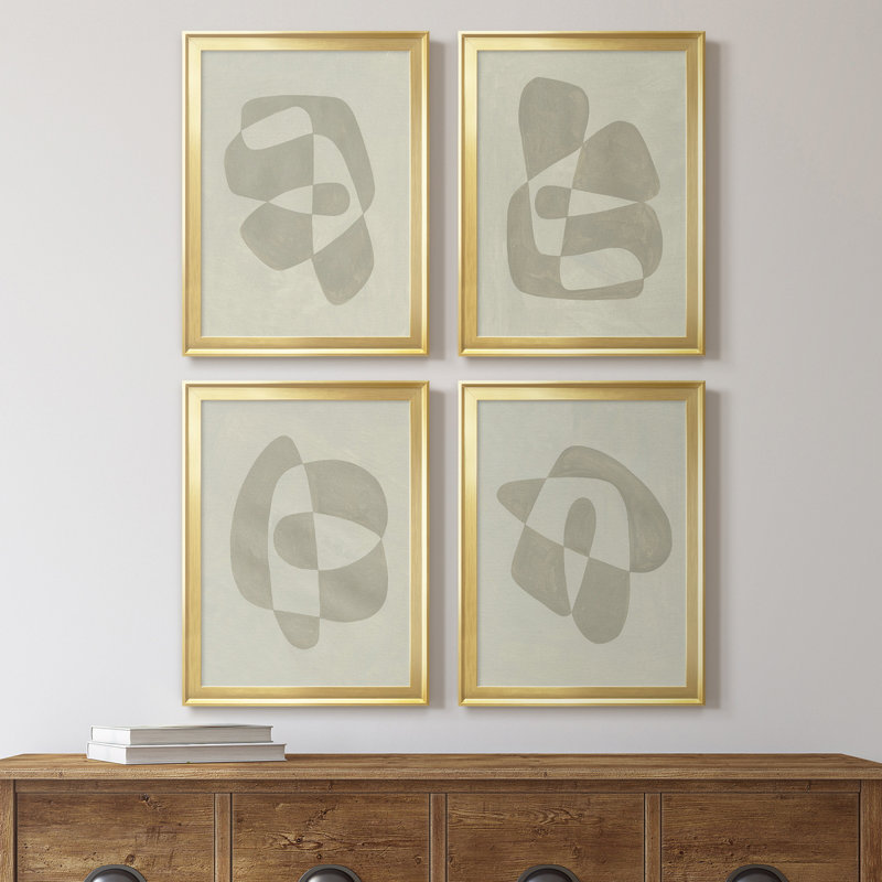 " Soft Shape I " 4 Piece Art Color Photography Painting, 36.5" H x 106" W x 1" D, Gold Framed